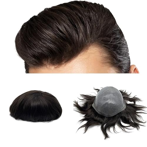 Perücken für Männer Herren-Toupet, 20,3 x 25,4 cm, dünne PU-Haut, Echthaar, Herren-Toupet, Nr. 2, dunkelbraunes Herren-Haarteil, V-förmiges Haar, Perücke, männliches Haarersatzsystem Toupet (Size : 6 von OVERALL