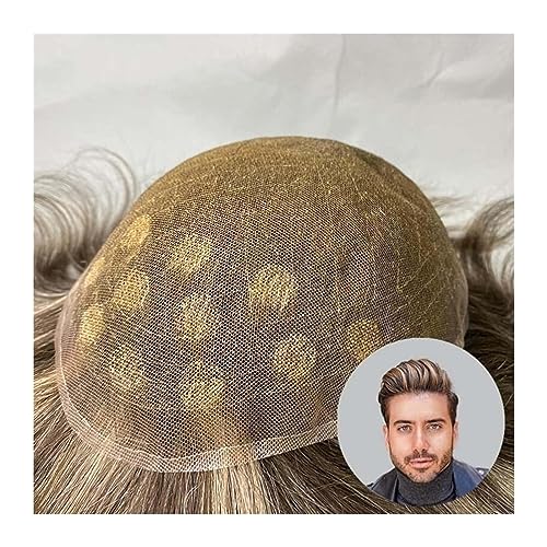 Perücken für Männer Herren-Toupet, Echthaarteile, männliche Haarprothese, superweiches und atmungsaktives Vollspitzen-Haarersatzsystem for Männer Toupet (Color : Color 4 and 613 100%, Size : 6x8) von OVERALL