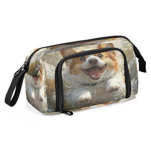 Federmäppchen mit großem Fassungsvermögen, Segeltuch, Make-up-Stifttasche für Büro, Uni, Schule, Kinder, Teenager, Studenten, Ölgemälde, Corgi, Ölgemälde Corgi, Einheitsgröße, Cartoon Federmäppchen mit großem Fassungsvermögen, Segeltuch, Make-up-Stifttasche für Büro, Uni, Schule, Kinder, Teenager, Studenten, Ölgemälde, Corgi, Ölgemälde Corgi, Einheitsgröße, Cartoon von OWFKAY