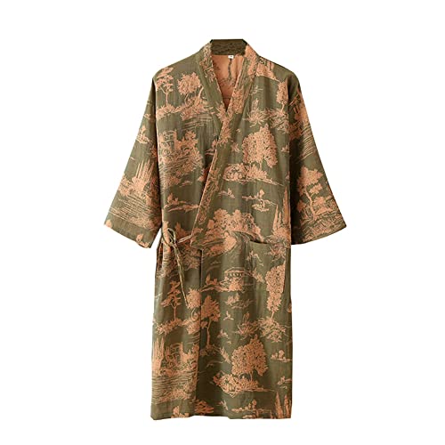 OWLONLINE Herren-Pyjama im japanischen Stil, Gaze-Baumwolle, japanische Kimono-Robe, Größe XL, A2 von OWLONLINE