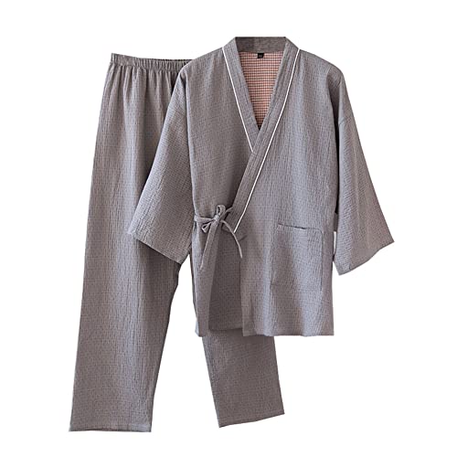 OWLONLINE Herren-Pyjama im japanischen Stil, Gaze-Baumwolle, japanischer Kimono-Anzug, Größe L von OWLONLINE