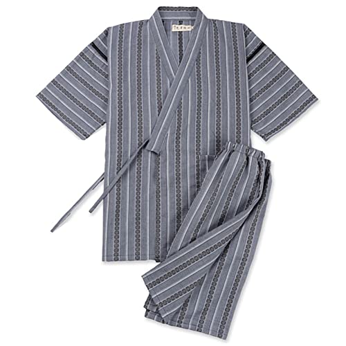 OWLONLINE Japanischer Kimono Herren Plus Size Pyjama Kurzarm Top und Hose Nachtwäsche Pyjama Set Größe L-A4 von OWLONLINE