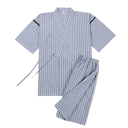 OWLONLINE Japanischer Kimono Herren Plus Size Pyjama Kurzarm Top und Hose Nachtwäsche Pyjama Set Größe M-A10 von OWLONLINE