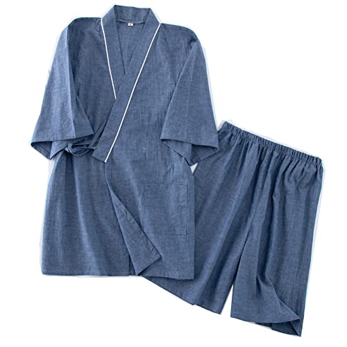 OWLONLINE Japanischer Kimono Herren-Pyjama Kurzarm-Oberteil und Hose Nachtwäsche-Pyjama-Set Größe M-A16 von OWLONLINE