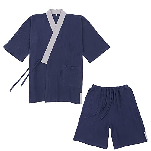 OWLONLINE Japanischer Kimono-Herren-Pyjama in Übergröße, kurzärmliges Oberteil und Hose, Nachtwäsche-Pyjama-Set, Größe M-A13 von OWLONLINE