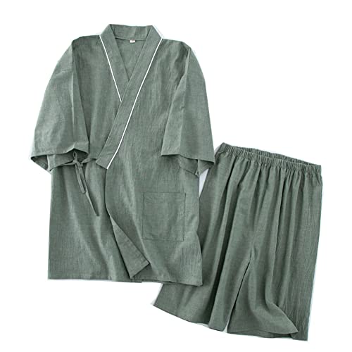 OWLONLINE Japanischer Kimono-Herrenpyjama, kurzärmliges Oberteil und Hose, Nachtwäsche, Pyjama-Set, Größe XL-A17 von OWLONLINE