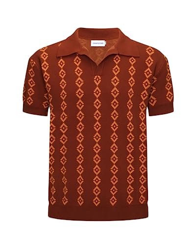 OXKNIT Herren Casual 1960er Mod Style Knit Retro Polo Shirts Kurzarm Weich Bequem Erhältlich in Big Tall, Hellbraun, Mittel von OXKnitstore