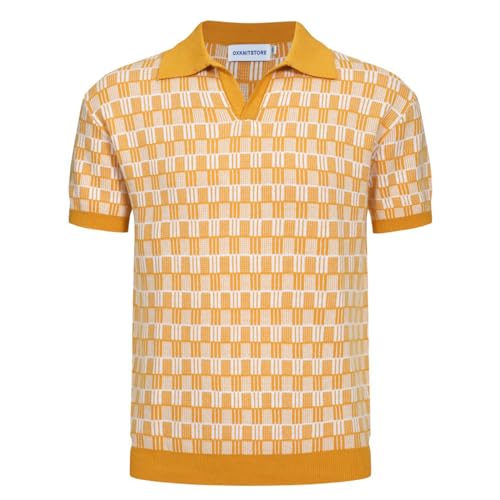 OXKNIT Herren Casual 1960er Mod Style Knit Retro Polo Shirts Kurzarm Weich Bequem Erhältlich in Big Tall, X-Orange, Klein von OXKnitstore