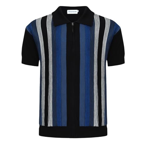 OXKNIT Herren Casual 1960er Mod Style Knit Retro Polo Shirts Kurzarm Weich Bequem Erhältlich in Big Tall, X-schwarz-blau, L von OXKnitstore