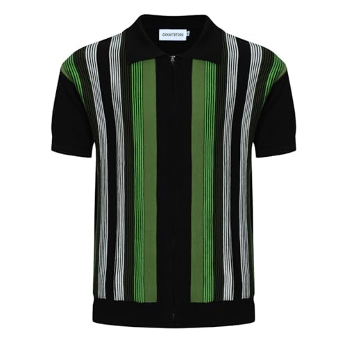 OXKNIT Herren Casual 1960er Mod Style Streifen Gestricktes Retro Poloshirt Weich Bequem Erhältlich in Groß & Tall, A-black grün, XL von OXKnitstore