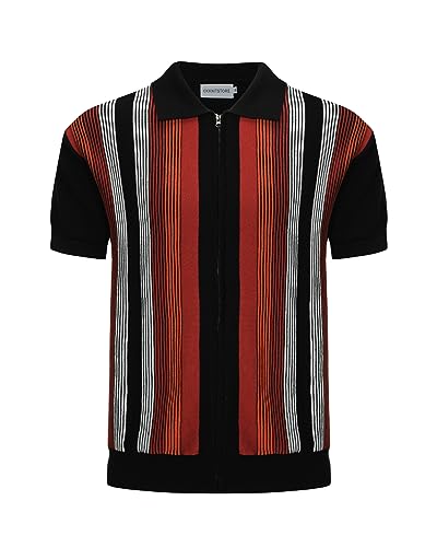 OXKNIT Herren Casual 1960er Mod Style Streifen Gestricktes Retro Poloshirt Weich Bequem Erhältlich in Groß & Tall, A-dark red, L von OXKnitstore