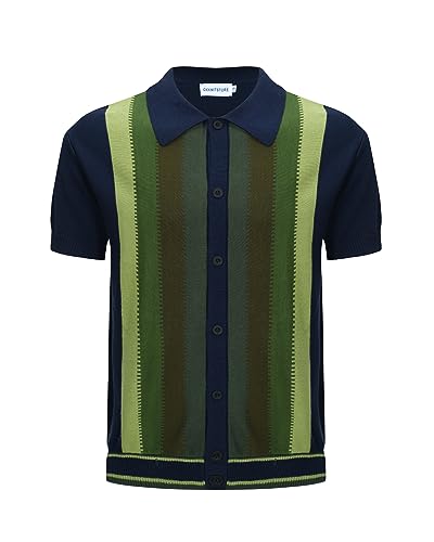 OXKNIT Herren Casual 1960er Mod Style Streifen Gestricktes Retro Poloshirt Weich Bequem Erhältlich in Groß & Tall, B-dark blue, Mittel von OXKnitstore