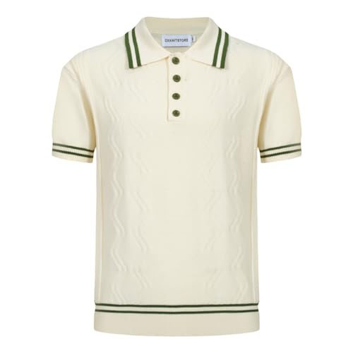 OXKNIT Herren Casual 1960er Mod Style Streifen Gestricktes Retro Poloshirt Weich Bequem Erhältlich in Groß & Tall, O-weiß, L von OXKnitstore