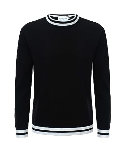 OXKNIT T-Shirt für Herren Baumwollstrick, Bruststreifen, kurzes Hemd, klassisches Retro-Design, weich, bequem, erhältlich in Big Tall, E-pure Schwarz, XX-Large von OXKnitstore