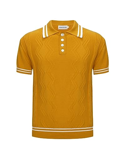 OXKnitstore OXKNIT Herren Casual 1960er Mod Style Streifen Gestricktes Retro Poloshirt Weich Bequem Erhältlich in Groß & Tall, Orange/Abendrot im Zickzackmuster (Sunset Chevron), Mittel von OXKnitstore