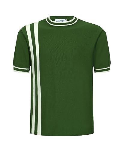 OXKnitstore OXKNIT T-Shirt für Herren Baumwollstrick, Bruststreifen, kurzes Hemd, klassisches Retro-Design, weich, bequem, erhältlich in Big Tall, B-grün, XX-Large von OXKnitstore