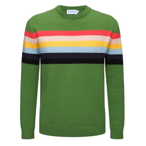 OXKnitstore OXKNIT T-Shirt für Herren Baumwollstrick, Bruststreifen, kurzes Hemd, klassisches Retro-Design, weich, bequem, erhältlich in Big Tall, C-grün, Mittel von OXKnitstore