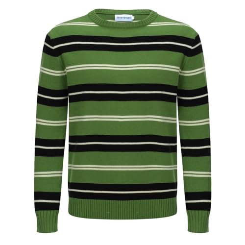 OXKnitstore OXKNIT T-Shirt für Herren Baumwollstrick, Bruststreifen, kurzes Hemd, klassisches Retro-Design, weich, bequem, erhältlich in Big Tall, E-Streifen Grün, XL von OXKnitstore