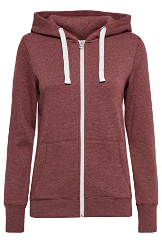 OXMO OXOlinda Damen Sweatjacke Kapuzenjacke Hoodie mit Kapuze Zip-Hoodie Zip-Jacke meliert mit Reißverschluss in Kontrastfarben Dicke Kordeln, Größe:M, Farbe:Wine RED M (798985) von OXMO