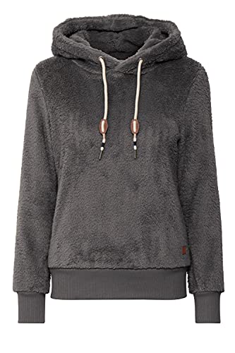 OXMO Anniken Hoodie Damen Kapuzenpullover Pullover mit Kapuze & Teddyfutter außen kurz, Größe:L, Farbe:Castlerock (180201) von OXMO