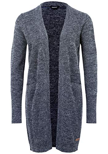 OXMO Neli Damen Lange Strickjacke Feinstrick Cardigan Longstrickjacke, Größe:M, Farbe:Navy (70230) von OXMO