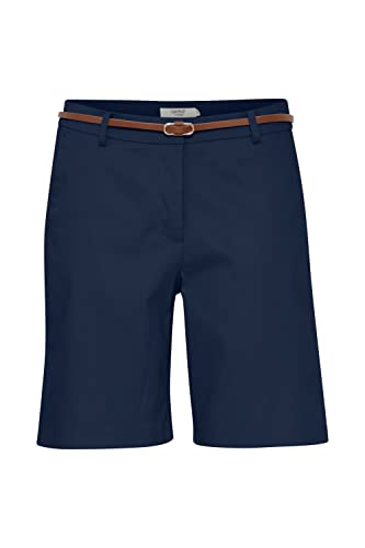 OXMO OXDaney Shorts Damen Chino Shorts Elegante Kurze Hose mit Kunstledergürtel Regular-Fit Baumwolle mit Stretch, Größe:34, Farbe:Copenhagen Night (194020) von OXMO