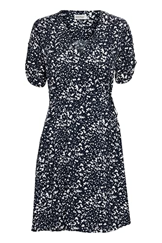 OXMO OXEmbla Damen Freizeitkleid Kleid Wickelkleid Minikleid mit kurzen Ärmeln und V-Ausschnitt, Größe:36, Farbe:Total Eclipse Mix (201482) von OXMO