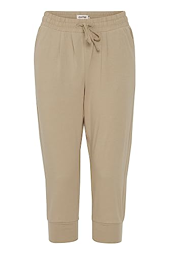 OXMO OXOdda Damen Hose Stoffhose Caprihose Single Jersey Baumwolle mit Stretch Kurze Joggpant mit elastischem Bund und Kordelzug Regular Fit, Größe:M, Farbe:Dune (171009) von OXMO