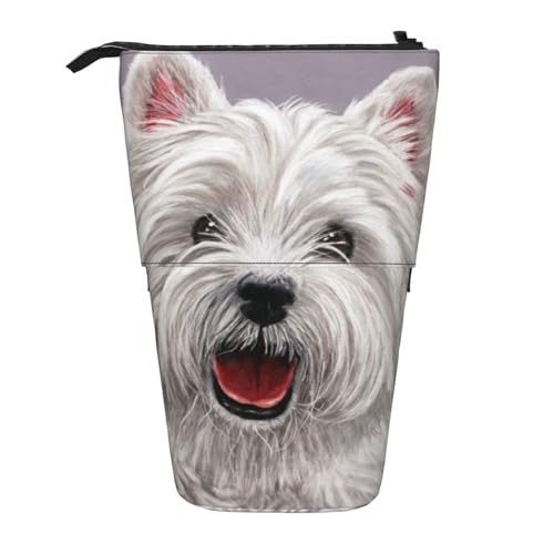 OYVDUAZB Niedlicher West Highland Terrier Hund Kunstdruck, Teleskop-Federmäppchen, Ständer, Stifthalter, Make-up-Tasche, Bleistiftbeutel, Stifttasche von OYVDUAZB