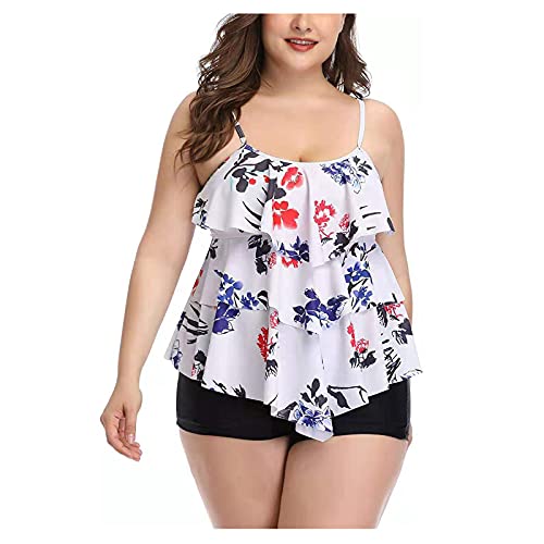 Damen Tankini Badeanzüge Zweiteilige Bauchkontrolle Badeanzüge Rüschen Swim Tank Top mit Jungen Shorts #17, #06 Weiß, 44 von OYZ