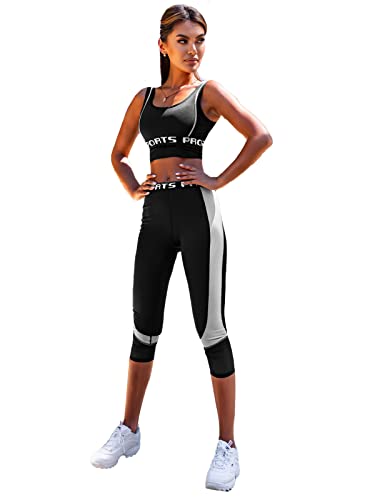 OZONEE Damen 2-Teilig Set BH + Leggings Jogginganzug Trainingsanzug Sportleggings Bustier Sportanzug Freizeitanzug Sport Anzug Hausanzug Fitness Tracksuit Fitnessanzug 777/7387DR/1 SCHWARZ M von OZONEE