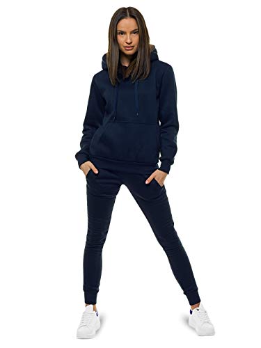 OZONEE Damen 2-Teilig Set Kapuzenpullover + Jogginghose Jogginganzug Sweatjacke Trainingshose Trainingsanzug Sportanzug Freizeitanzug Sport Anzug Tracksuit Fitnessanzug SET/CKW02/25 DUNKELBLAU L von OZONEE