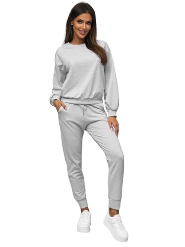 OZONEE Damen 2-Teilig Set Sweatshirt + Jogginghose Jogginganzug T-shirt Trainingshose Trainingsanzug Sportanzug Freizeitanzug Sport Anzug Tracksuit Fitnessanzug Rundhals 777/4001DR GRAU L von OZONEE