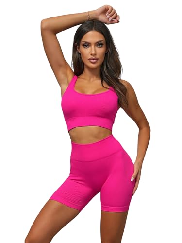 OZONEE Damen 2-Teilig Set Tank Top + Leggings Jogginganzug Trainingsanzug Sportleggings Sportanzug Freizeitanzug Sport Anzug Hausanzug Fitness Tracksuit Fitnessanzug O/SY2324Z ROSA L/XL von OZONEE