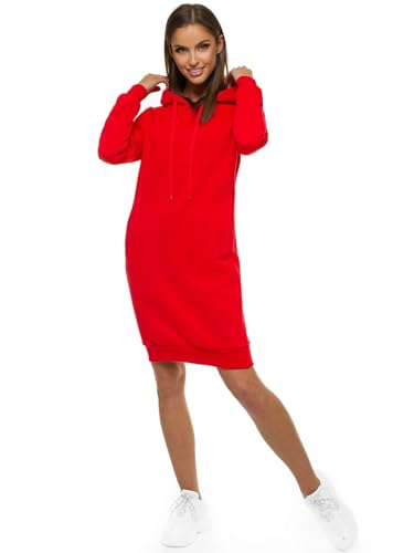 OZONEE Damen Hoodie Kapuzenpullover Lang Sweatjacke Sweatkleid Winterkleid Herbstkleid Kleid Sweatshirt Sweatshirtkleid Kapuzenjacke Kapuzenpulli Kapuze Langarm Sport JS/YS10005/18 ROT M von OZONEE