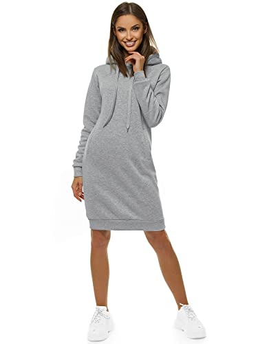 OZONEE Damen Hoodie Kapuzenpullover Lang Sweatjacke Sweatkleid Winterkleid Herbstkleid Kleid Sweatshirt Sweatshirtkleid Kapuzenjacke Kapuzenpulli Kapuze Langarm Sport JS/YS10005Z/2 GRAU L von OZONEE