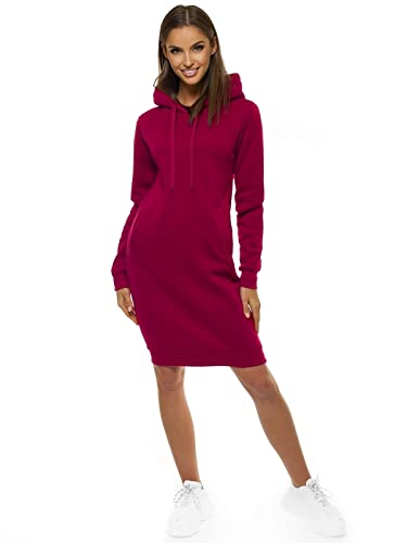 OZONEE Damen Hoodie Kapuzenpullover Lang Sweatjacke Sweatkleid Winterkleid Herbstkleid Kleid Sweatshirt Sweatshirtkleid Kapuzenjacke Kapuzenpulli Kapuze Langarm Sport JS/YS10005Z/21 WEINROT M von OZONEE