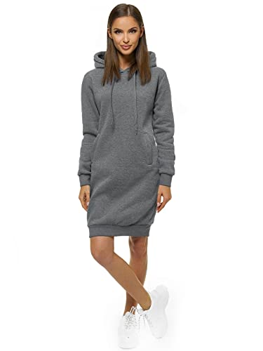 OZONEE Damen Hoodie Kapuzenpullover Lang Sweatjacke Sweatkleid Winterkleid Herbstkleid Kleid Sweatshirt Sweatshirtkleid Kapuzenjacke Kapuzenpulli Kapuze Langarm Sport JS/YS10005Z/5 DUNKELGRAU M von OZONEE