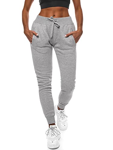 OZONEE Damen Jogginghose Hose Trainingshose Sporthose Freizeithose Motiv Damenhose Fitnesshose Sweathose Sweatpants Joggpants Fußballhose 777/7003S GRAU XL von OZONEE