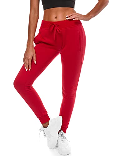 OZONEE Damen Jogginghose Hose Trainingshose Sporthose Freizeithose Motiv Damenhose Fitnesshose Sweathose Sweatpants Joggpants Fußballhose 777/7003S ROT S von OZONEE