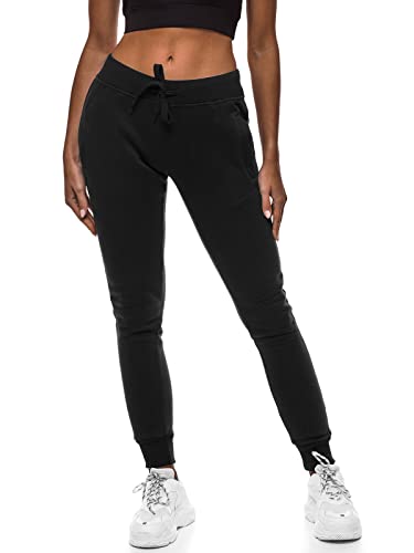 OZONEE Damen Jogginghose Hose Trainingshose Sporthose Freizeithose Motiv Damenhose Fitnesshose Sweathose Sweatpants Joggpants Fußballhose 777/7003S SCHWARZ L von OZONEE