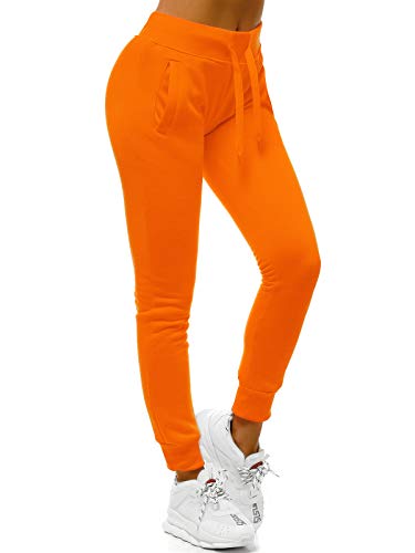 OZONEE Damen Jogginghose Hose Trainingshose Sporthose Freizeithose Motiv Damenhose Fitnesshose Sweathose Sweatpants Joggpants Fußballhose JS/CK01/32 ORANGE S von OZONEE