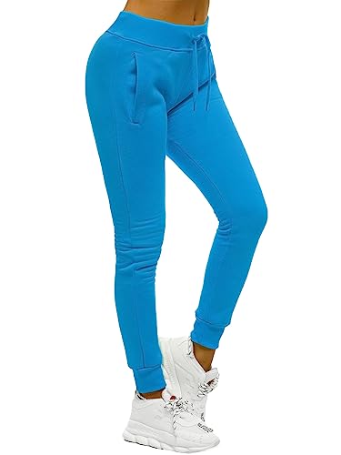 OZONEE Damen Jogginghose Hose Trainingshose Sporthose Freizeithose Motiv Damenhose Fitnesshose Sweathose Sweatpants Joggpants Fußballhose JS/CK01/36 HIMMELBLAU L von OZONEE