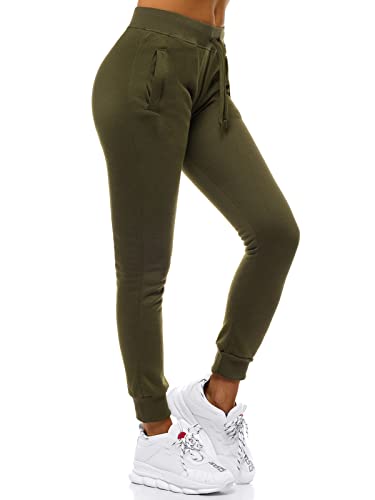 OZONEE Damen Jogginghose Hose Trainingshose Sporthose Freizeithose Motiv Damenhose Fitnesshose Sweathose Sweatpants Joggpants Fußballhose JS/CK01 Khaki M von OZONEE