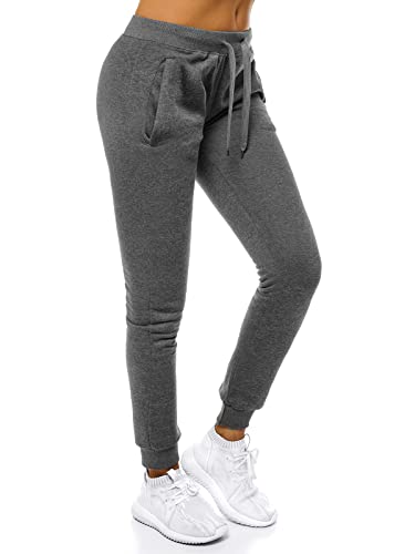 OZONEE Damen Jogginghose Hose Trainingshose Sporthose Freizeithose Motiv Damenhose Fitnesshose Sweathose Sweatpants Joggpants Fußballhose JS/CK01 DUNKELGRAU XL von OZONEE