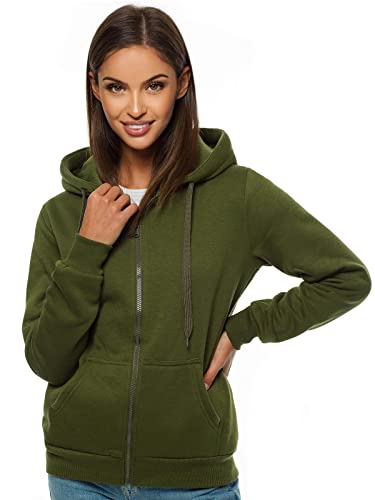 OZONEE Damen Kapuzenpullover Sweatjacke Sweatshirt Farbvarianten Kapuzenjacke Kapuzenpulli Kapuze Langarm Hoodie Sport Style Casual Fitness Training Basic 777/2106B Khaki L von OZONEE