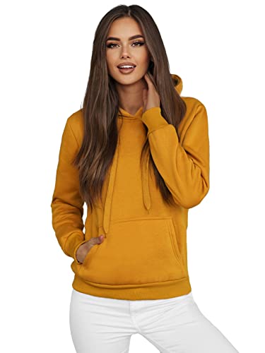 OZONEE Damen Kapuzenpullover Sweatjacke Sweatshirt Farbvarianten Kapuzenjacke Kapuzenpulli Kapuze Langarm Hoodie Sport Style Casual Fitness Training Basic 777/2128B/26 Camel L von OZONEE