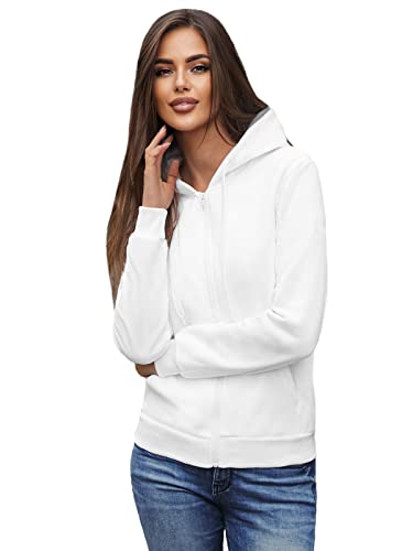 OZONEE Damen Kapuzenpullover Sweatjacke Sweatshirt Farbvarianten Kapuzenjacke Kapuzenpulli Langarm Kapuze Hoodie Sport Style Casual Fitness Basic Training 777/1618B WEIẞ M von OZONEE