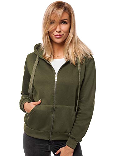 OZONEE Damen Kapuzenpullover Sweatjacke Sweatshirt Farbvarianten Kapuzenjacke Kapuzenpulli Langarm Kapuze Hoodie Sport Style Casual Fitness Basic Training JS/W03 Khaki S von OZONEE