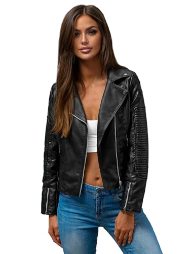 OZONEE Damen Lederjacke Kunstlederjacke Kunstleder Farbvarianten Jacke Bikerjacke Übergangsjacke Damenjacke Leder Echtlederjacke Echtleder Wildleder Biker JS/11Z8037Z SCHWARZ M von OZONEE